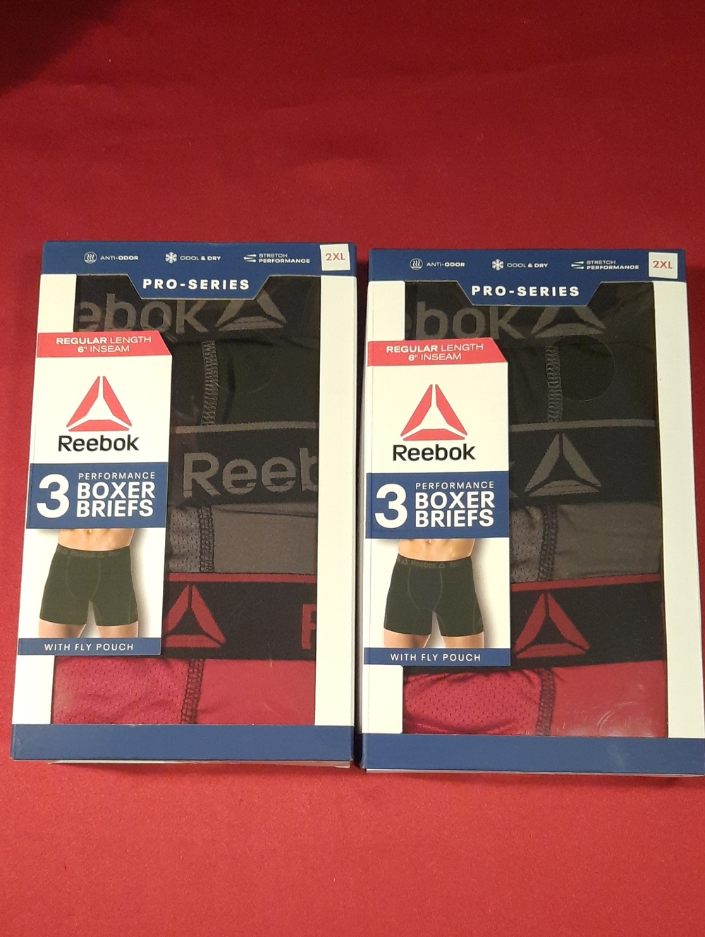 2 Reebok Men's 3-Pack Pro-Series Boxer Briefs in Black & Red 6 Pair Total 2XL